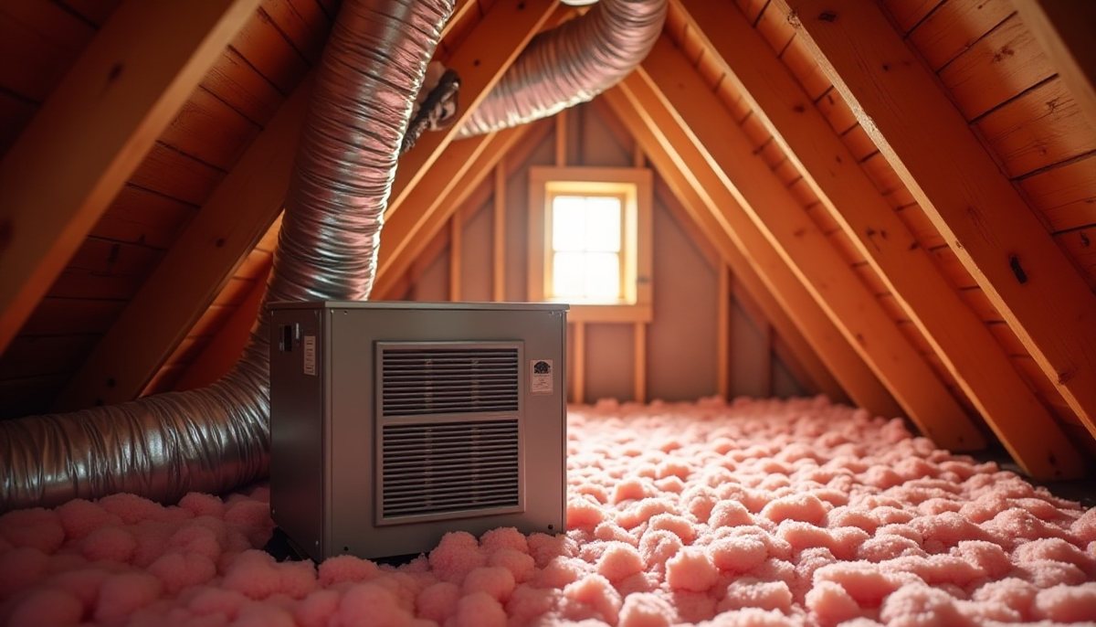 Air handler and ductwork in a hot Dallas attic