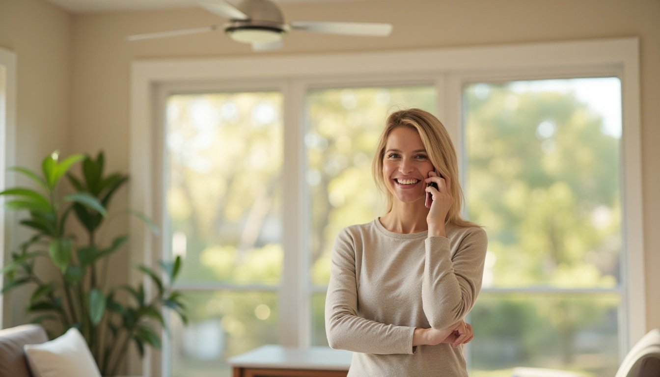 Dallas homeowner on the phone in a cool living room