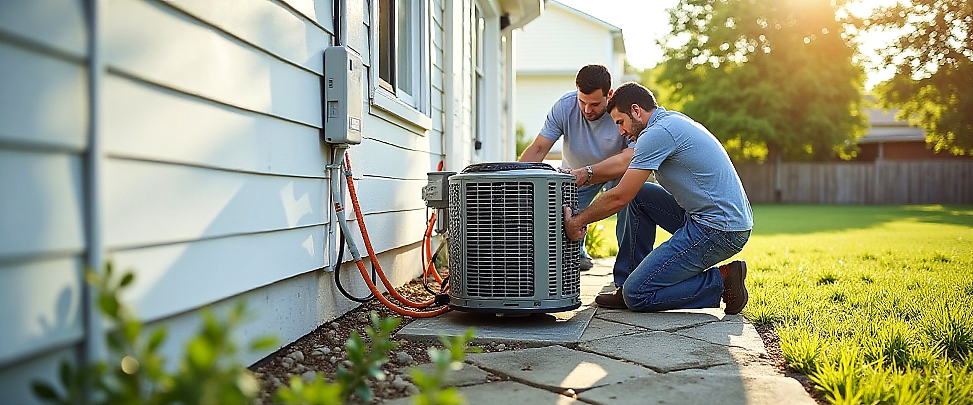HVAC technician servicing an AC unit at an Irving Texas home near Las Colinas