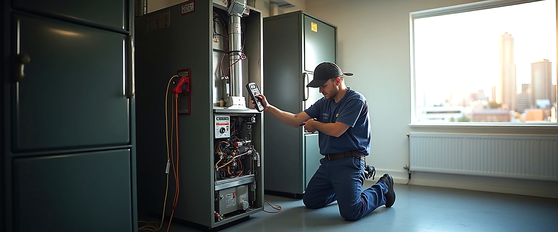 HVAC technician diagnosing an AC system at an Allen Texas home
